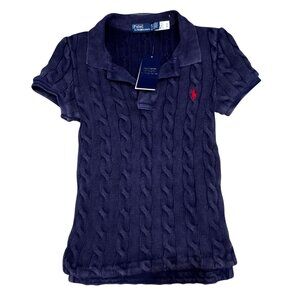 NWT Polo Ralph Lauren Colby Cable-Knit Polo Sweater XS Navy MSRP $168
